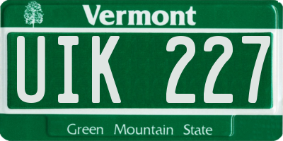 VT license plate UIK227