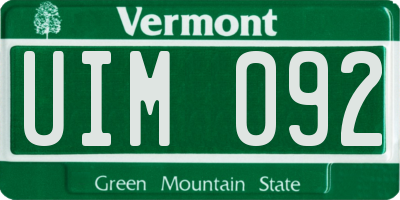 VT license plate UIM092