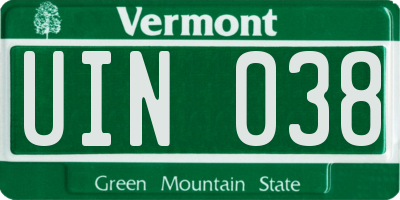 VT license plate UIN038