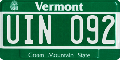 VT license plate UIN092