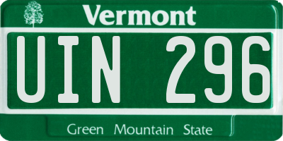 VT license plate UIN296