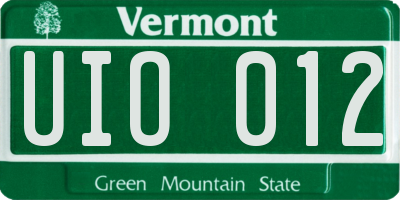 VT license plate UIO012