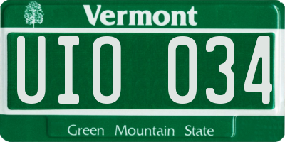 VT license plate UIO034