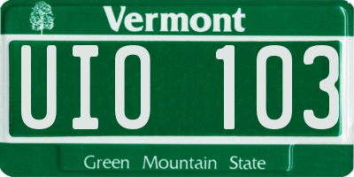 VT license plate UIO103