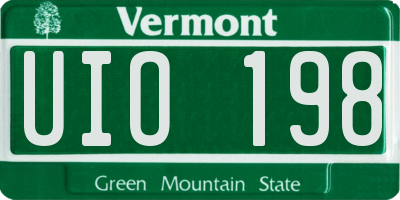 VT license plate UIO198