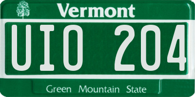 VT license plate UIO204