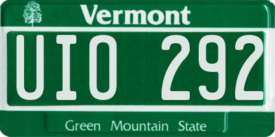 VT license plate UIO292