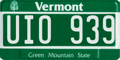 VT license plate UIO939