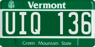 VT license plate UIQ136