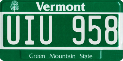 VT license plate UIU958