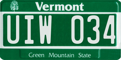VT license plate UIW034