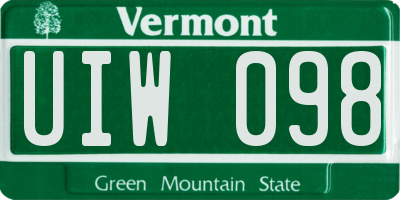 VT license plate UIW098