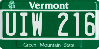 VT license plate UIW216