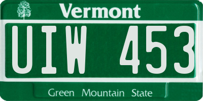 VT license plate UIW453