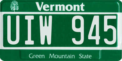 VT license plate UIW945