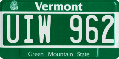 VT license plate UIW962