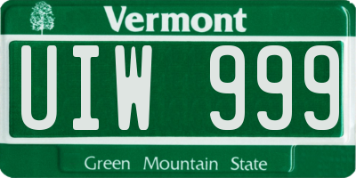 VT license plate UIW999