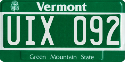 VT license plate UIX092