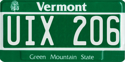 VT license plate UIX206