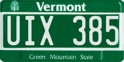 VT license plate UIX385