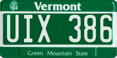 VT license plate UIX386