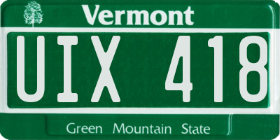 VT license plate UIX418