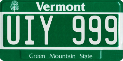 VT license plate UIY999