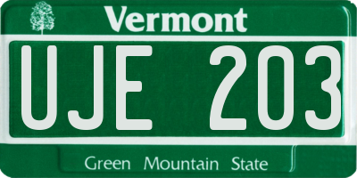 VT license plate UJE203