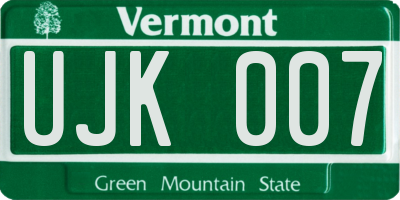VT license plate UJK007