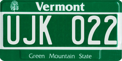 VT license plate UJK022