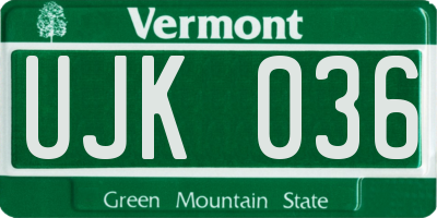 VT license plate UJK036