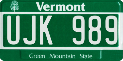 VT license plate UJK989