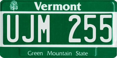 VT license plate UJM255