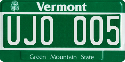 VT license plate UJO005