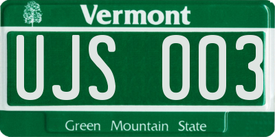 VT license plate UJS003