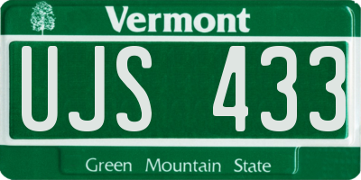 VT license plate UJS433