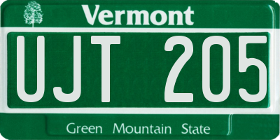 VT license plate UJT205