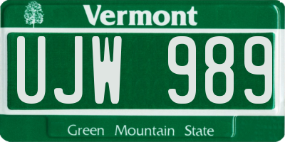 VT license plate UJW989