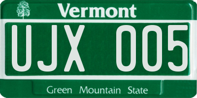 VT license plate UJX005
