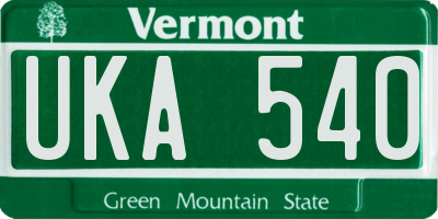 VT license plate UKA540