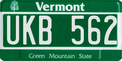 VT license plate UKB562