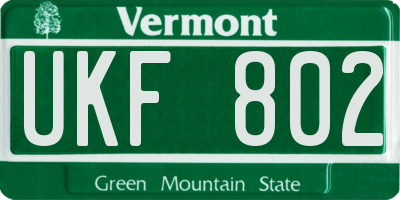 VT license plate UKF802