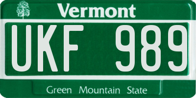VT license plate UKF989