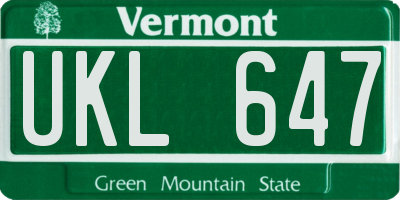 VT license plate UKL647