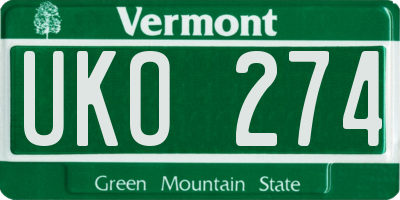VT license plate UKO274