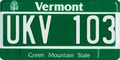 VT license plate UKV103