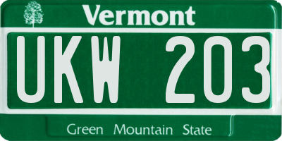 VT license plate UKW203