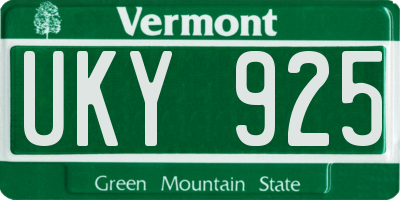 VT license plate UKY925
