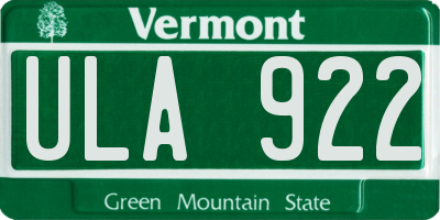 VT license plate ULA922