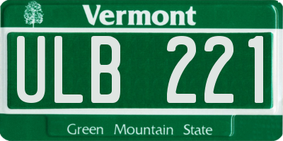 VT license plate ULB221